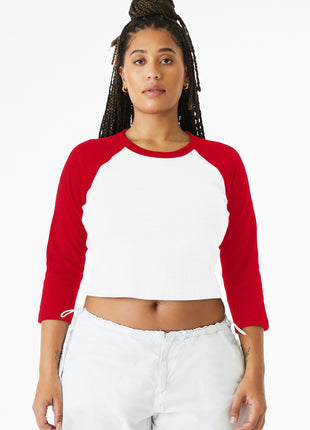 BELLA+CANVAS® Women's Micro Rib 3/4 Raglan Baby Tee BC1200 - White/ Red | Bella + Canvas
