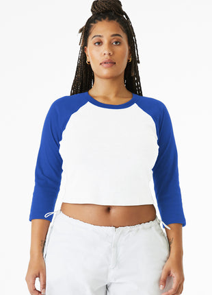 BELLA+CANVAS® Women's Micro Rib 3/4 Raglan Baby Tee BC1200 - White/ True Royal | Bella + Canvas