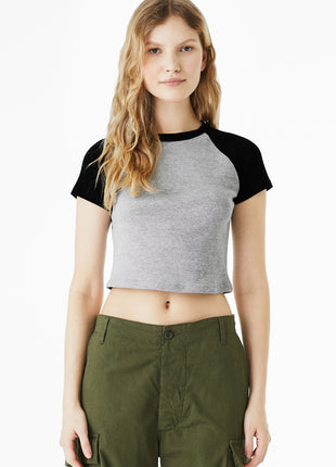 BELLA+CANVAS® Women's Micro Rib Raglan Baby Tee BC1201 - Athletic Heather/ Black | Bella + Canvas