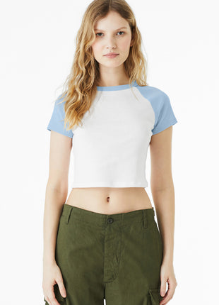 BELLA+CANVAS® Women's Micro Rib Raglan Baby Tee BC1201 - White/ Baby Blue | Bella + Canvas