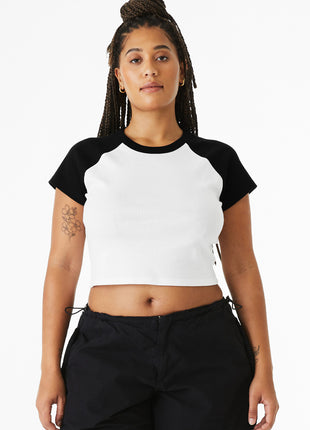 BELLA+CANVAS® Women's Micro Rib Raglan Baby Tee BC1201 - White/ Black | Bella + Canvas
