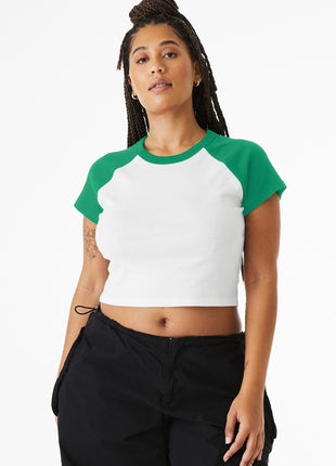 BELLA+CANVAS® Women's Micro Rib Raglan Baby Tee BC1201 - White/ Kelly | Bella + Canvas