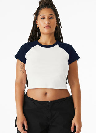 BELLA+CANVAS® Women's Micro Rib Raglan Baby Tee BC1201 - White/ Navy | Bella + Canvas