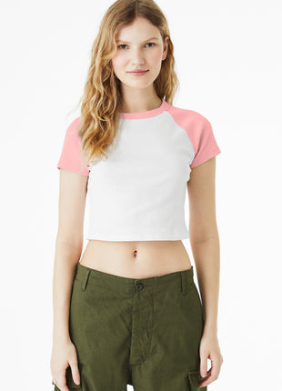 BELLA+CANVAS® Women's Micro Rib Raglan Baby Tee BC1201 - White/ Pink | Bella + Canvas