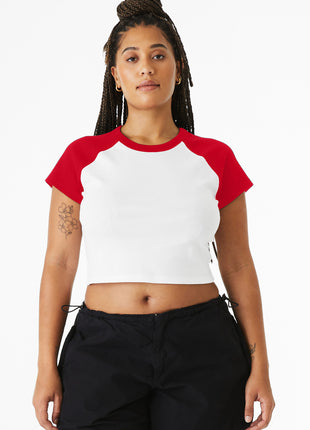 BELLA+CANVAS® Women's Micro Rib Raglan Baby Tee BC1201 - White/ Red | Bella + Canvas