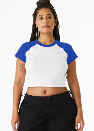 BELLA+CANVAS® Women's Micro Rib Raglan Baby Tee BC1201 - White/ True Royal | Bella + Canvas
