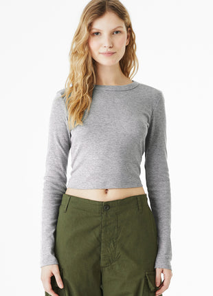 BELLA+CANVAS® Women's Micro Rib Long Sleeve Baby Tee BC1501 - Athletic Heather | Bella + Canvas