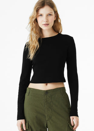 BELLA+CANVAS® Women's Micro Rib Long Sleeve Baby Tee BC1501 - Solid Black Blend | Bella + Canvas