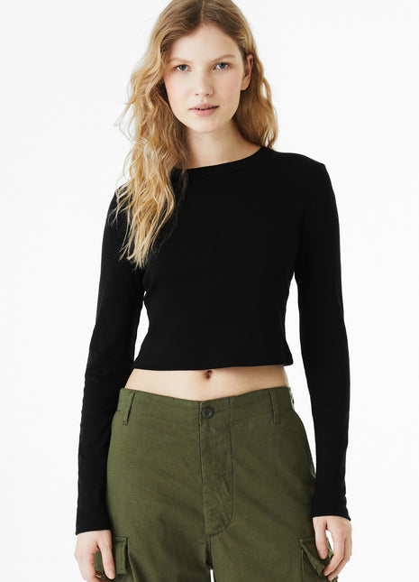 BELLA+CANVAS® Women's Micro Rib Long Sleeve Baby Tee BC1501 - Solid Black Blend | Bella + Canvas