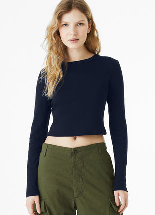 BELLA+CANVAS® Women's Micro Rib Long Sleeve Baby Tee BC1501 - Solid Navy Blend | Bella + Canvas