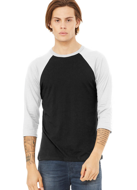 BELLA+CANVAS ® Unisex 3/4-Sleeve Baseball Tee. BC3200 - Black/ White | Bella + Canvas