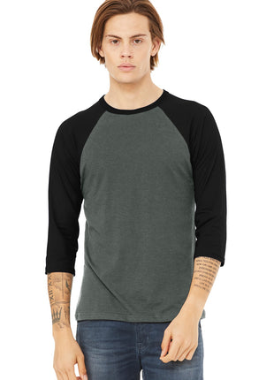 BELLA+CANVAS ® Unisex 3/4-Sleeve Baseball Tee. BC3200 - Deep Heather/ Black | Bella + Canvas
