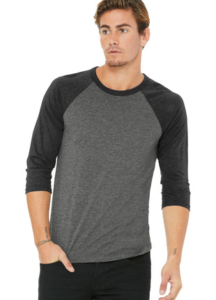 BELLA+CANVAS ® Unisex 3/4-Sleeve Baseball Tee. BC3200 - Grey/ Charcoal-Black Triblend | Bella + Canvas