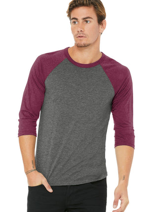 BELLA+CANVAS ® Unisex 3/4-Sleeve Baseball Tee. BC3200 - Grey/ Maroon Triblend | Bella + Canvas