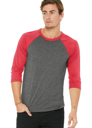 BELLA+CANVAS ® Unisex 3/4-Sleeve Baseball Tee. BC3200 - Grey/ Red Triblend | Bella + Canvas