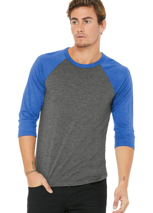 BELLA+CANVAS ® Unisex 3/4-Sleeve Baseball Tee. BC3200 - Grey/ True Royal Triblend | Bella + Canvas