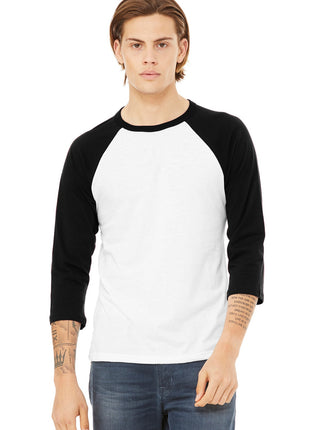 BELLA+CANVAS ® Unisex 3/4-Sleeve Baseball Tee. BC3200 - White/ Black | Bella + Canvas