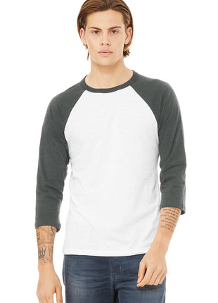 BELLA+CANVAS ® Unisex 3/4-Sleeve Baseball Tee. BC3200 - White/ Deep Heather | Bella + Canvas