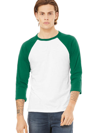 BELLA+CANVAS ® Unisex 3/4-Sleeve Baseball Tee. BC3200 - White/ Kelly | Bella + Canvas