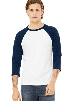 BELLA+CANVAS ® Unisex 3/4-Sleeve Baseball Tee. BC3200 - White/ Navy | Bella + Canvas