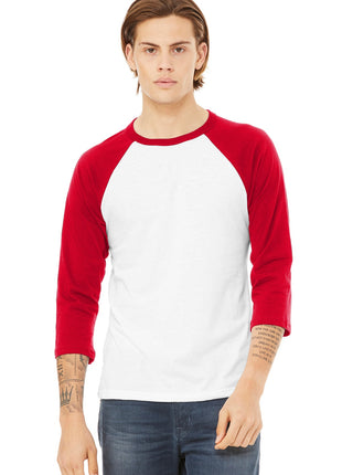 BELLA+CANVAS ® Unisex 3/4-Sleeve Baseball Tee. BC3200 - White/ Red | Bella + Canvas