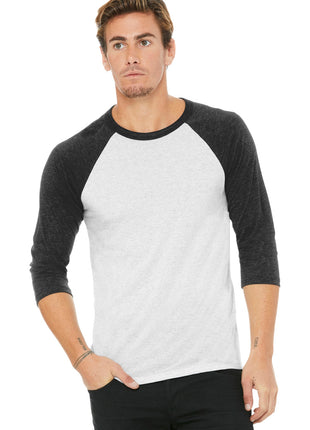 BELLA+CANVAS ® Unisex 3/4-Sleeve Baseball Tee. BC3200 - White Fleck/ Charcoal-Black Triblend | Bella + Canvas