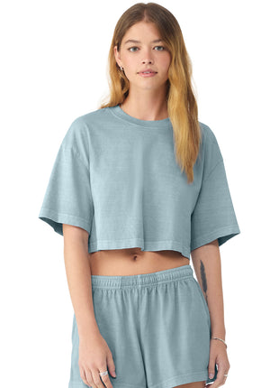 BELLA+CANVAS® Women's Heavyweight Garment-Dyed Cropped Tee BC6882GD - Light Washed Denim | Bella + Canvas