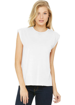 DISCONTINUED BELLA+CANVAS ® Women's Flowy Muscle Tee With Rolled Cuffs. BC8804 - White | Bella + Canvas