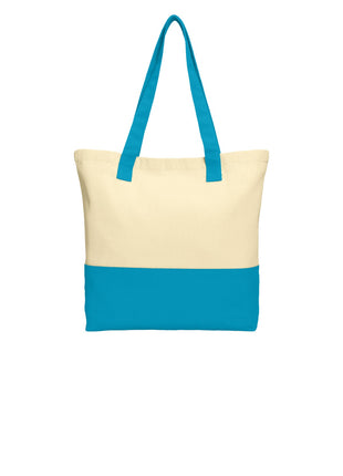 Port Authority® Colorblock Cotton Tote. BG414 - Natural/ Turquoise | Port Authority