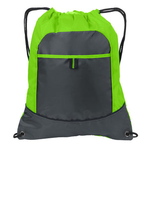 Port Authority® Pocket Cinch Pack. BG611 - Lime/ Deep Smoke | Port Authority