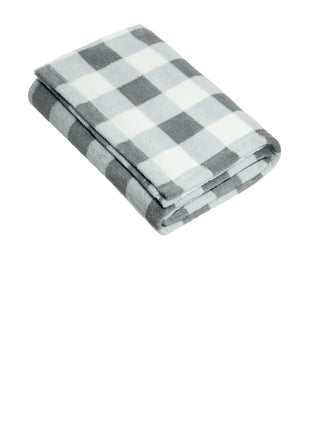 Port Authority® Small Ultra Plush Blanket BP33 - Marshmallow/ Monument Grey Check | Port Authority
