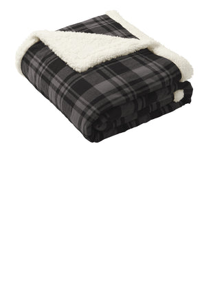 Port Authority ® Flannel Sherpa Blanket. BP43 - Black Uneven Plaid | Port Authority