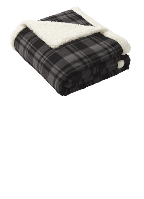 Port Authority ® Flannel Sherpa Blanket. BP43 - Black Uneven Plaid | Port Authority