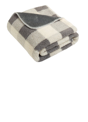 Port Authority® Double-Sided Sherpa/Plush Blanket BP48 - Grey/ Marshmallow Buffalo Plaid | Port Authority