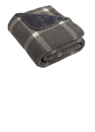 Port Authority® Double-Sided Sherpa/Plush Blanket BP48 - Marshmallow/ Grey Window Pane | Port Authority