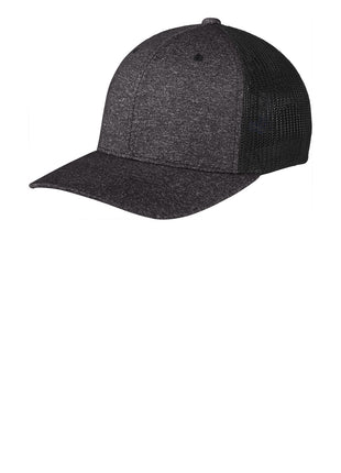 Port Authority ® Flexfit ® Melange Mesh Back Trucker Cap C302 - Black/ Dark Charcoal Heather | Port Authority