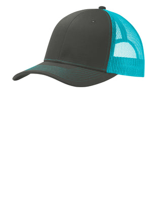Port Authority® Snapback Trucker Cap. C402 - Grey Steel/ Neon Blue | Port Authority
