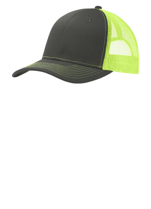 Port Authority® Snapback Trucker Cap. C402 - Grey Steel/ Neon Yellow | Port Authority