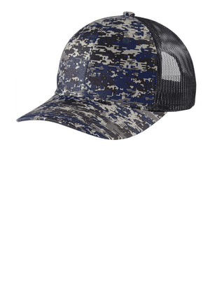 Port Authority ® Digi Camo Snapback Trucker Cap C404 - Rich Navy Digi/ Grey Steel | Port Authority