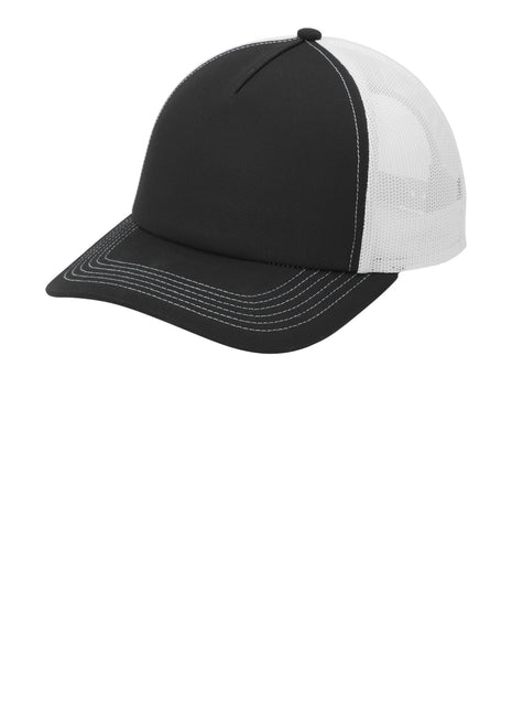 Port Authority® Low-Profile Snapback 5-Panel Trucker Cap C405LP - Black/ White | Port Authority
