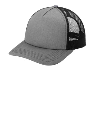 Port Authority® Low-Profile Snapback 5-Panel Trucker Cap C405LP - Heather Grey/ Black | Port Authority