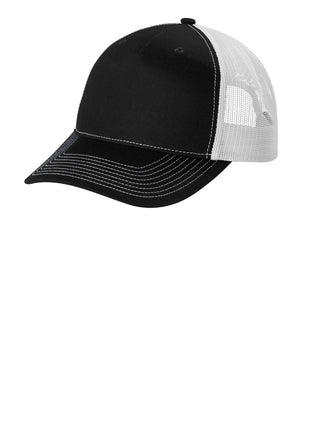 Port Authority® Snapback Five-Panel Trucker Cap C405 - Black/ White | Port Authority
