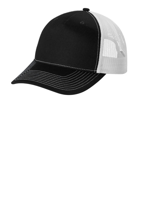 Port Authority® Snapback Five-Panel Trucker Cap C405 - Black/ White | Port Authority