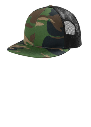 Port Authority® Snapback Flat Bill Trucker Cap C407 - Woodland Camo/ Black | Port Authority