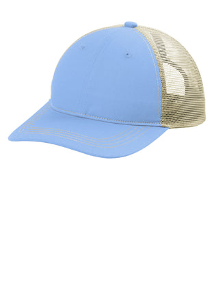 Port Authority® Unstructured Snapback Trucker Cap C409 - Carolina Blue/ Tan | Port Authority