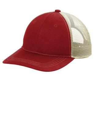 Port Authority® Unstructured Snapback Trucker Cap C409 - Flame Red/ Tan | Port Authority