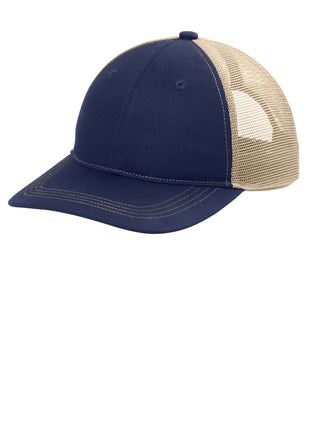 Port Authority® Unstructured Snapback Trucker Cap C409 - True Navy/ Tan | Port Authority