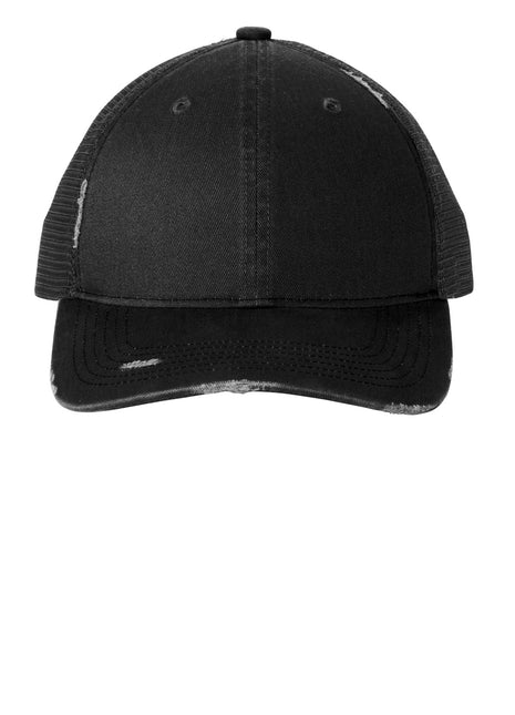 Port Authority® Distressed Mesh Back Cap C600 - Black/ Black | Port Authority