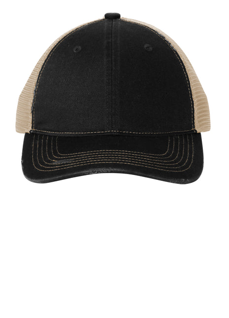 Port Authority® Distressed Mesh Back Cap C600 - Black/ Khaki | Port Authority