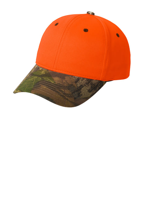 Port Authority® Enhanced Visibility Cap with Camo Brim. C804 - Orange Blaze/ Mossy Oak New Break-Up | Port Authority